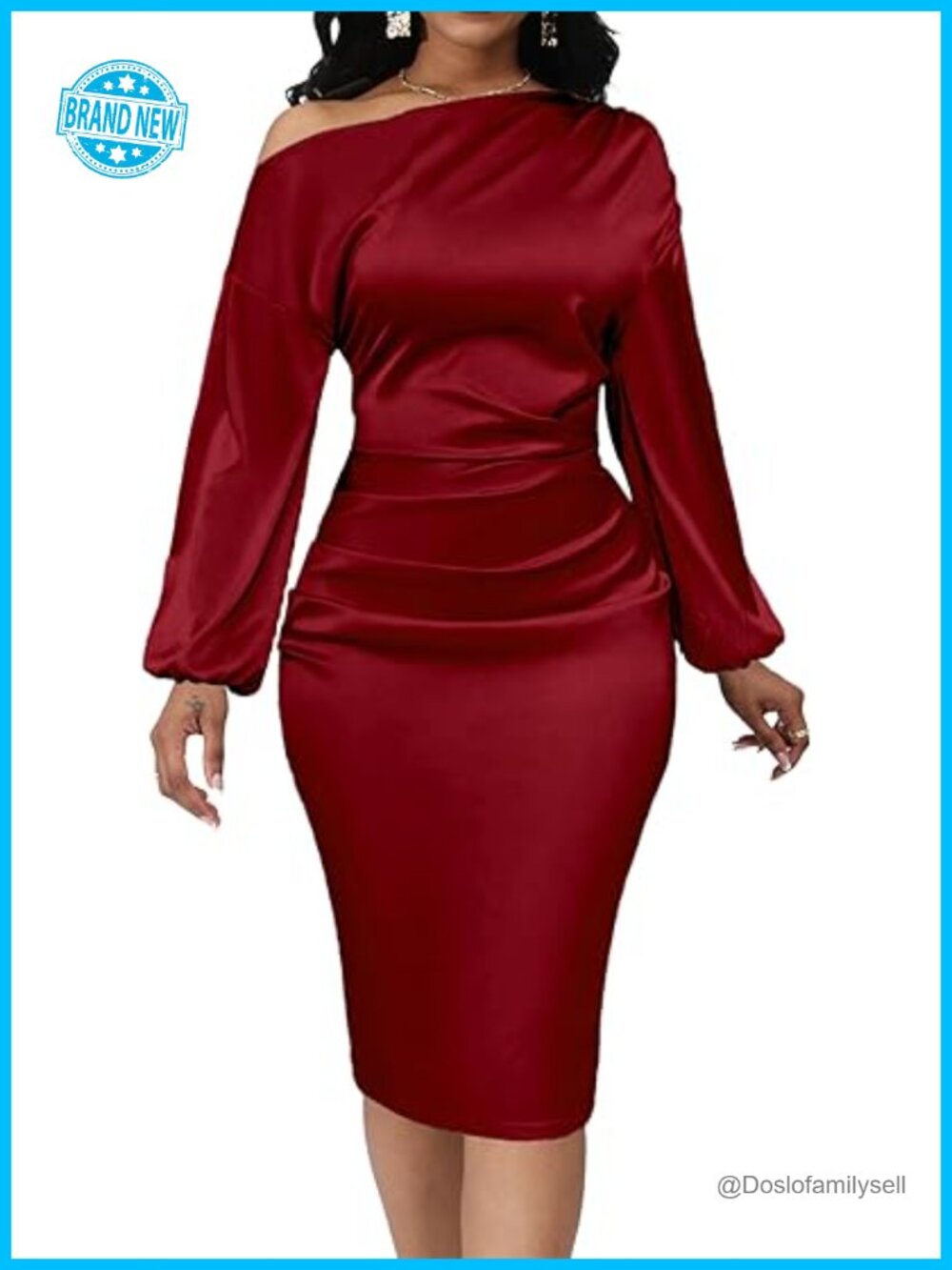 Sexy Off Shoulder Bodycon Dress Long Sleeve Midi Formal Cocktail Party